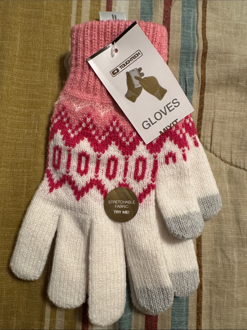 TouchTech Pink & White Knit Touchscreen Gloves